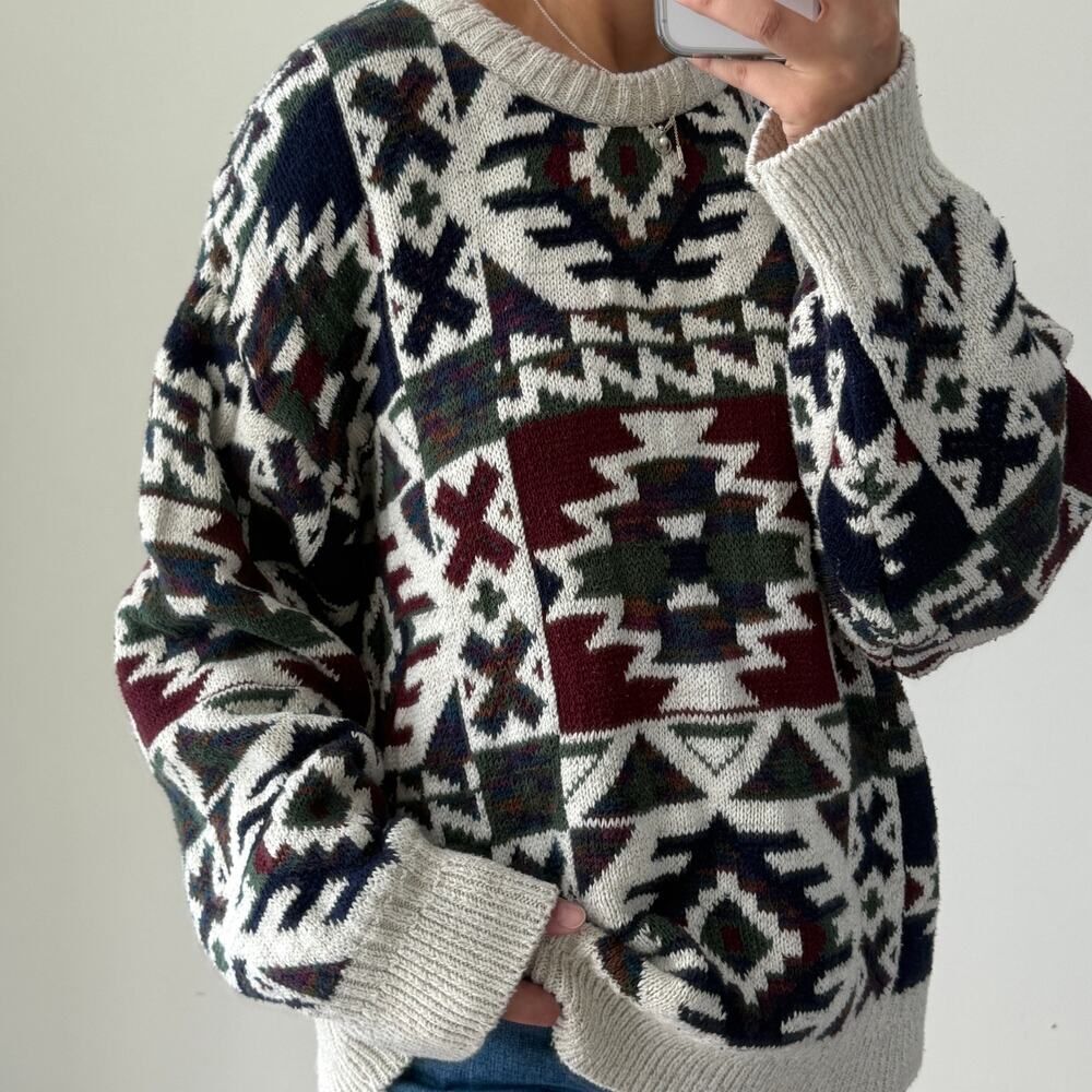 Vintage Gant Sweater Medium Aztec Cotton Intarsia Knit Navajo Jumper